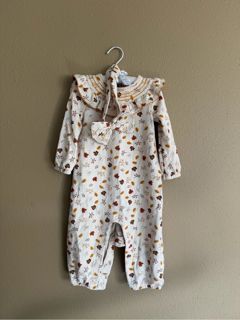wonder nation Cream Floral Knit One-Piece with Ruffle Collar